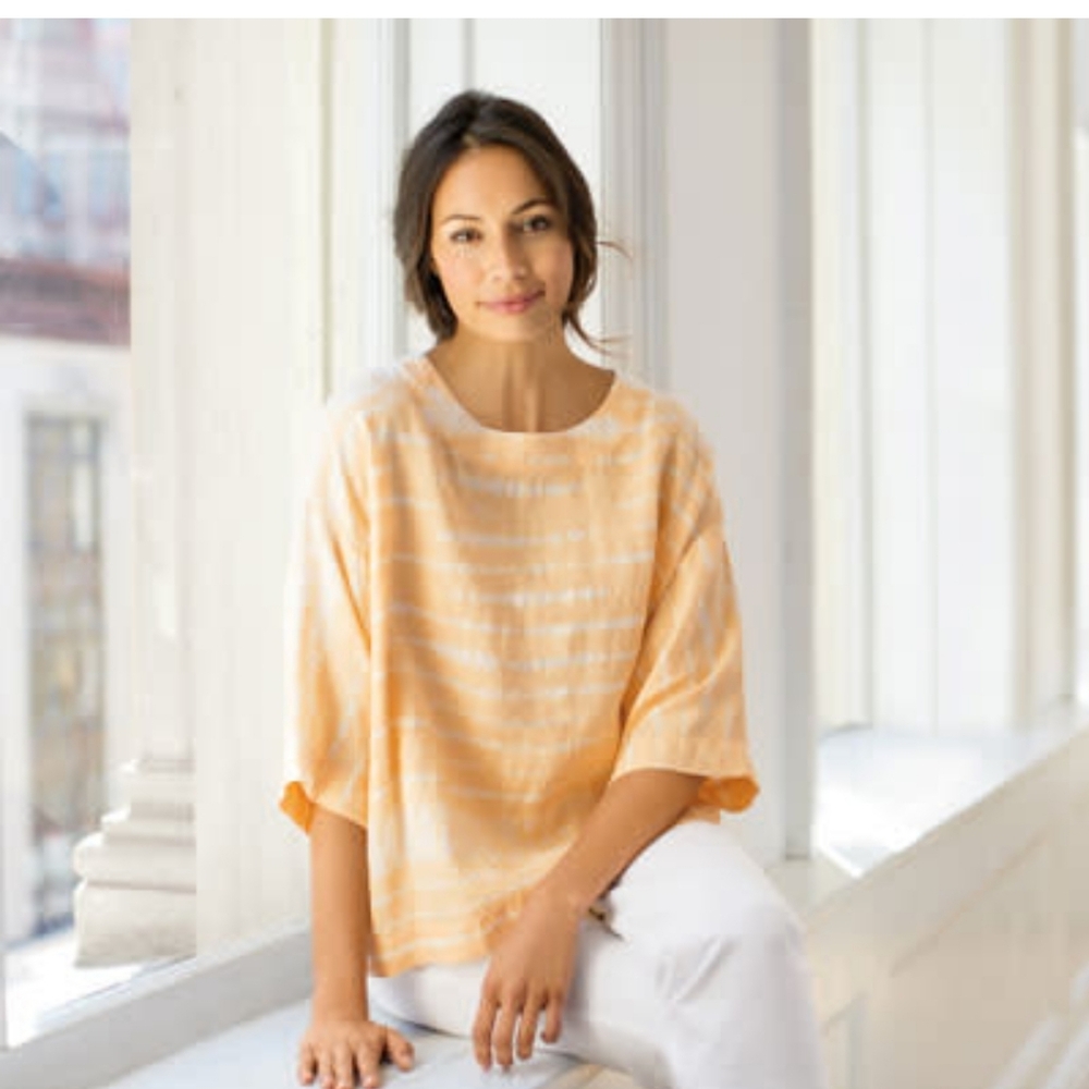 J. Jill Linen shibori print flowy top orange